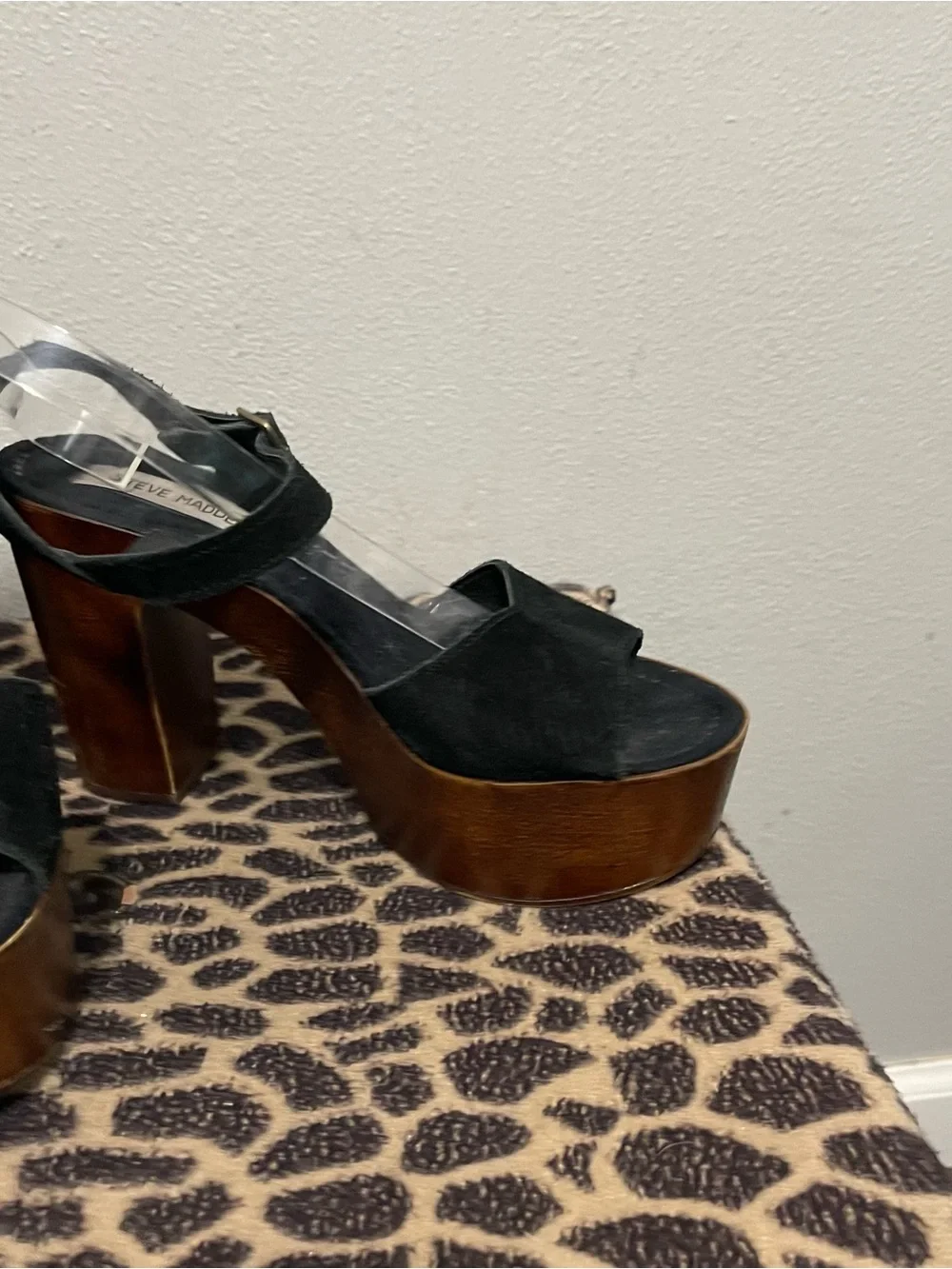 Steve Madden Platform Chunky Heels Black Suede Boho Womens 10
